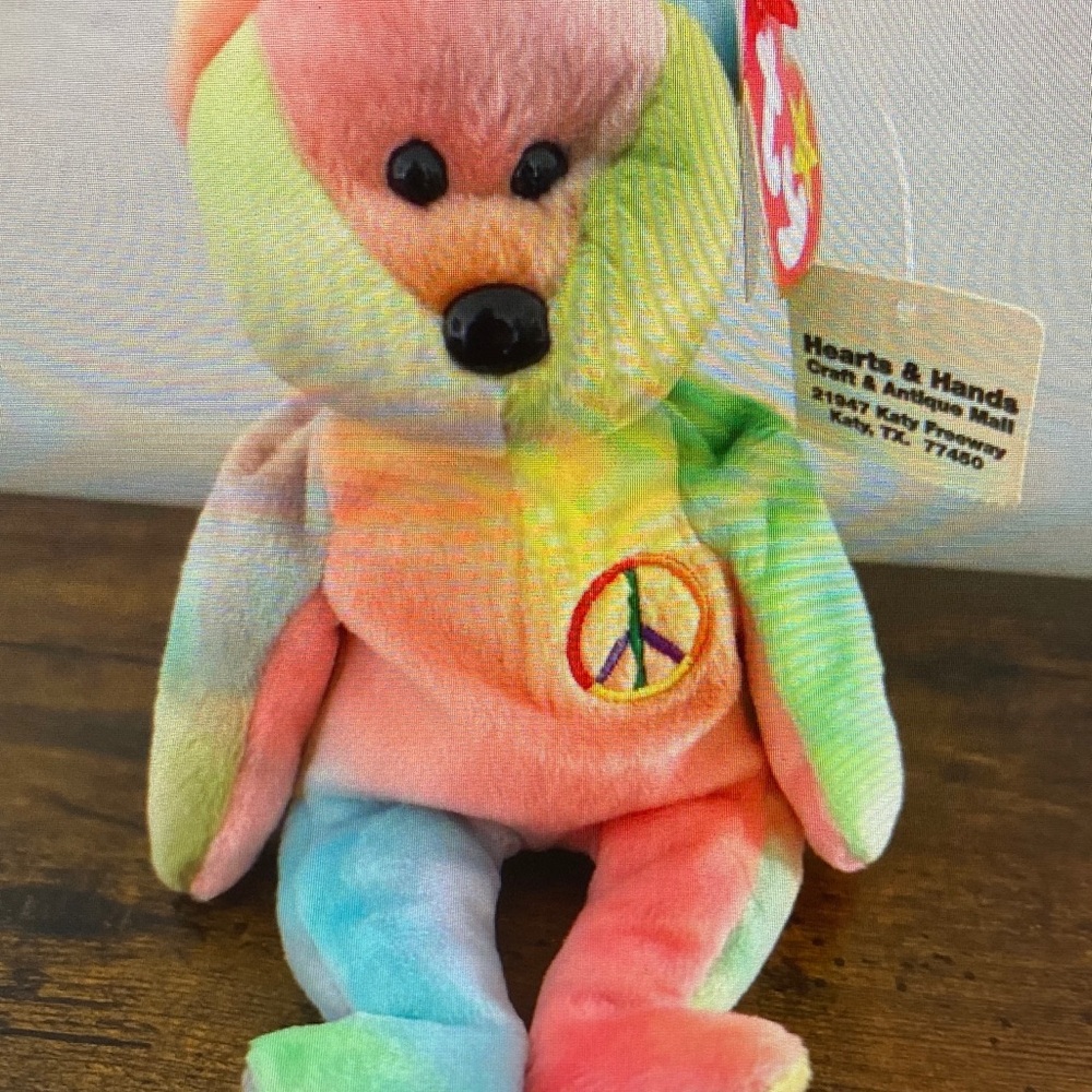 Hasbro Rainbow Tie-Dye Peace Bear Plush with Embroidered Symbol